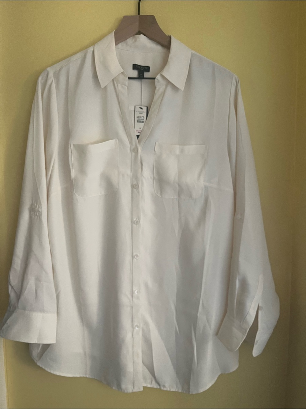 NWT Talbots Woman Cream Roll Tab Button Down Blouse Plus Sz 1X Silky Career Top